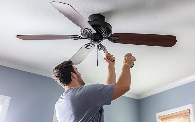 a man installing a ceiling fan